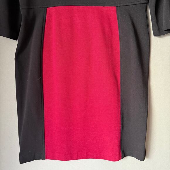 Maggy London Women Colorblock Sheath Dress Black Red 3/4 Sleeve Size 16 - Picture 7 of 7
